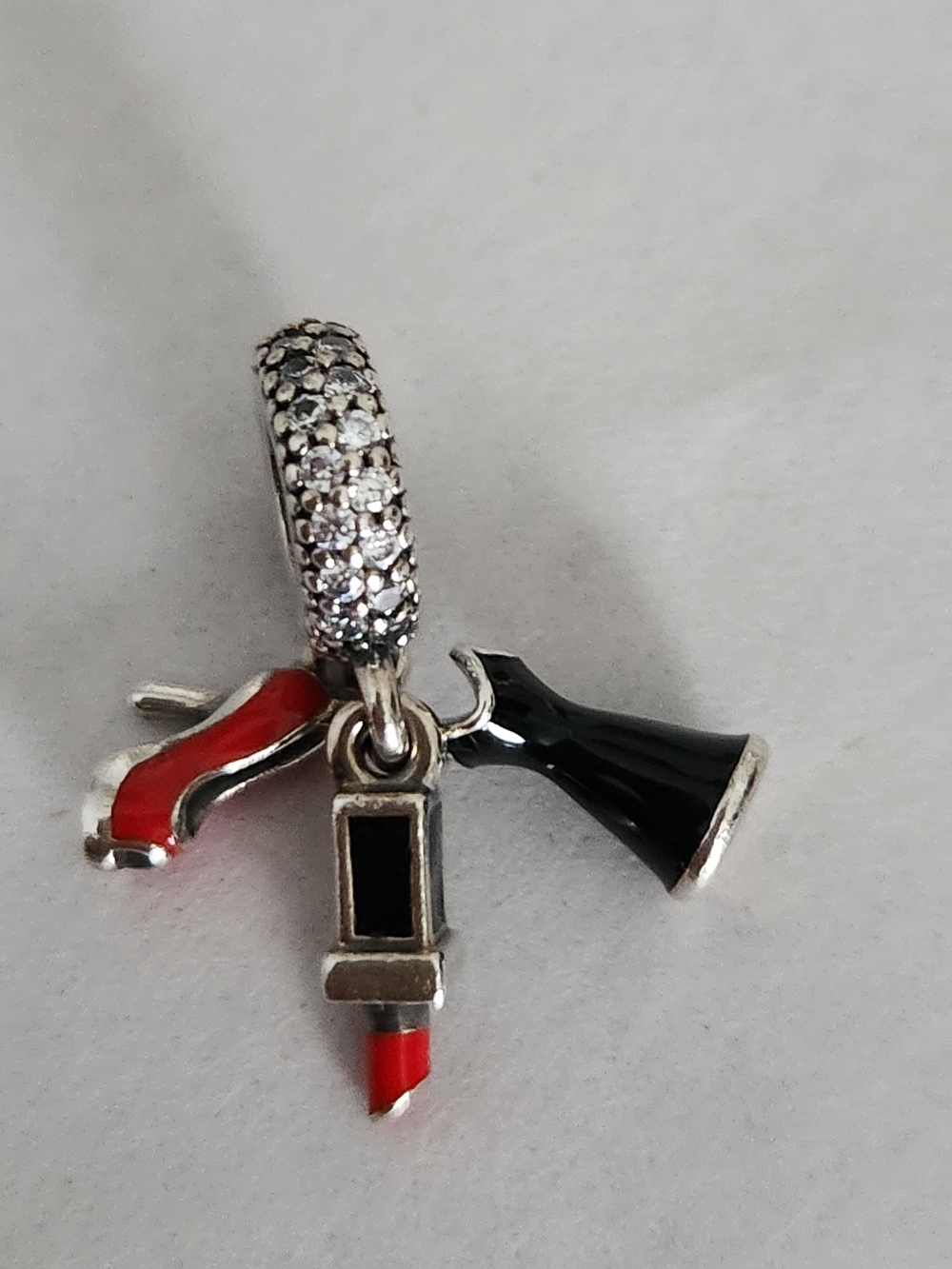 Silver-tone Lipstick & Shoe Charm Pendant with Black and Red Enamel